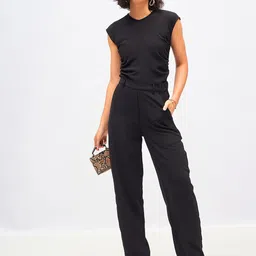 SASSAFRAS Black Pleated Sleeveless Top With Trouser-image-22