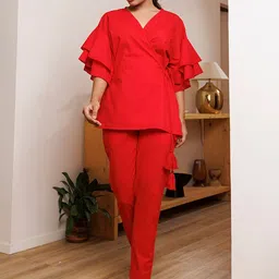 Ragavi Scarlet Bee Balm V-Neck Flared Sleeves Pure Cotton Top & Trousers-picture-10