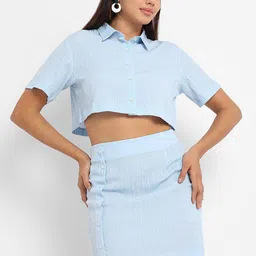 Campus Sutra Crop Shirt & Mini Skirt Co-Ords-image-3