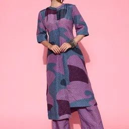 Varanga Ethnic Motifs Printed Mandarin Collar Asymmetric Tunic With Palazzos-6