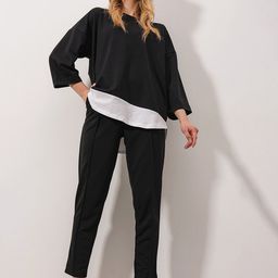 Trend Alacati stili Pure Cotton Boat Neck Top With Trousers Co-Ords-picture-53