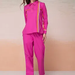 Bannos Swagger Pink Long Sleeves Pure Cotton Shirt With Trouser-image-99
