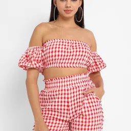 Campus Sutra Gingham Checked Co-Ords Set-picture-13