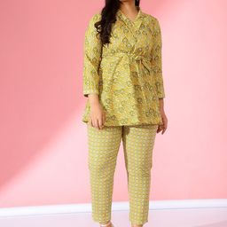 Bani Women Plus Size Printed Shawl Neck Tunic & Trousers-23