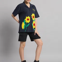 GRIFFEL Floral Printed Pure Cotton Oversized Shirt & Shorts-picture-40