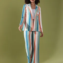 Selvia Striped Notched Lapel Spread Collar Coat & Trousers Co-Ords-image-67