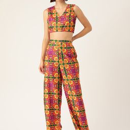 Sleek Italia Floral Printed Crop Top With Trousers-image-95