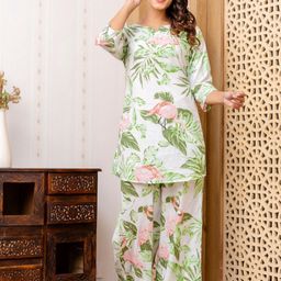NIJANAND TEXTILE Printed Pure Cotton Top With Trouser Co-Ords-image-84