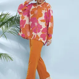 Antheaa Floral Printed Loose Fit Top With Trousers-12