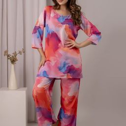 RANGREAL Printed Round Neck Top With Pyjama-image-3