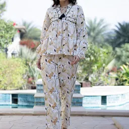 Sangria Printed Pure Cotton Top With Trousers Co-Ords-38