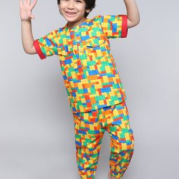 BAESD Boys Geometric Printed Pure Cotton Top & Pyjamas-image-85