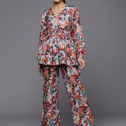 Varanga Abstract Printed V-Neck Angrakha Tunic With Trousers Co-Ords-52