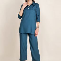 Gargistyle Solid Spread Collar Casual Tunic And Trousers-picture-33