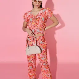 ADDYVERO Floral Printed V-Neck Top & Trousers-38