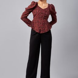 Antheaa Rust Red & Black Animal Printed Sweetheart Neck Top and Trousers-10