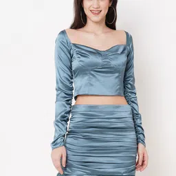 MISH Women Ruched Satin Crop-Top & Skirt Co-Ords Set-picture-34