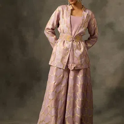SAUNDH Woven Design Mandarin Blazer Top With Palazzo-image-7