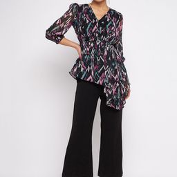 Antheaa Printed V-Neck Collar Top With Flared Trouser Co-Ords Set-picture-11