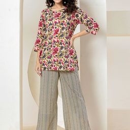 FEATHERS CLOSET Floral Printed Pure Cotton Top & Palazzo Co-Ords-image-83