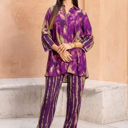 Ambraee Tie & Dye Shirt Collar Tunic With Trouser-picture-4