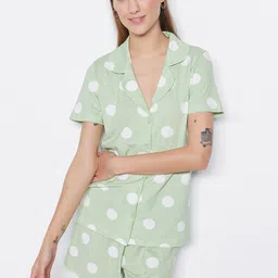 Trendyol Polka Dots Printed Pure Cotton Night Suit-picture-21