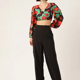 Sleek Italia Abstract Printed Puff Sleeve Crop Top & Trousers Co-Ords-picture-15