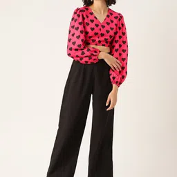 Sleek Italia Conversational Printed Puff Sleeves Crop Top With Trousers-7
