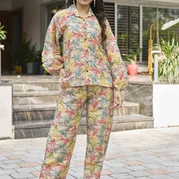 PEACH PIPER Floral Printed Pure Cotton Shirt & Trousers Co-Ord-picture-49