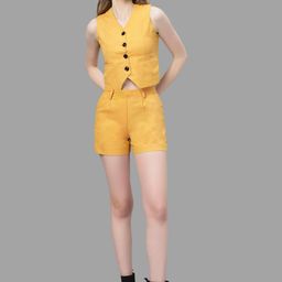 Ashtag V-Neck Sleeveless Pure Cotton Waistcoat With Shorts-image-22