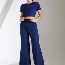 Stylecast X Kotty Blue Round Neck Crop Top With Trousers-image-46