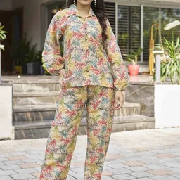 Kesudi Floral Printed Pure Cotton Shirt With Trousers-image-6