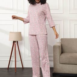 Bannos Swagger Pink Floral Printed Pure Cotton Night Suit-image-96