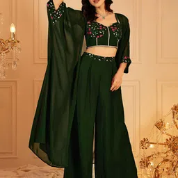 indo street Embellished Indo Fusion Top & Palazzos With Shrug-picture-49