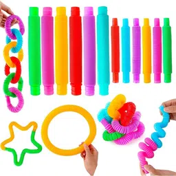 Kidology Pull & Pop Sensory Fidget Tubes Learning Toddler Toys - Pack of 6-36