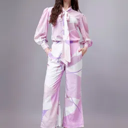 HOUSE OF MIRA Abstract Printed Tie-Up Collar Shirt With Trousers-picture-20