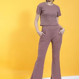 Rigo Striped Round Neck Top & Flared Trouser Pure Cotton Co-Ords-image-3