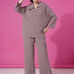 Selvia Shirt Collar Top With Trousers-52