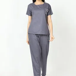 9shines Label Round Neck Cotton Linen Night Suit-4