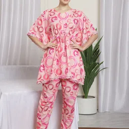 Shararat Floral Printed V-Neck Kaftan With Pyjamas-image-12