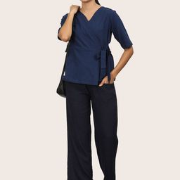 Saltpetre V-Neck Side tie-up Organic Cotton Top With Trousers-image-57