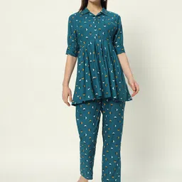 Bachuu Printed Short Sleeves Top With Flared Trousers Co-Ords-21