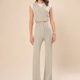 VOLCAPENotched Lapel Collar Neck Blazer With Trousers Co-Ords-image-35