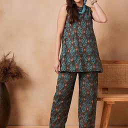 InWeave Printed Pure Cotton Tunic With Trousers-image-20