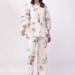 JISORA Off White Printed Pure Cotton Shirt With Trousers-picture-37
