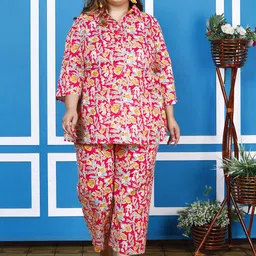 KALINI Plus Size Floral Printed Pure Cotton Tunic With Trousers-picture-1