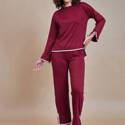 The Roadster Lifestyle Co. Contrast Piping Top With Trousers Co-Ords-image-43