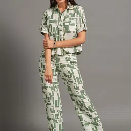 HOUSE OF MIRA Geometric Printed Roll Up Sleeves Shirt & Trouser-image-83