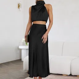 StyleCast High Neck Crop Top With Maxi Semi-Flared Skirt Co-Ords-picture-16