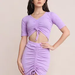 STARIN V-Neck Ruched Top With Skirt-picture-43